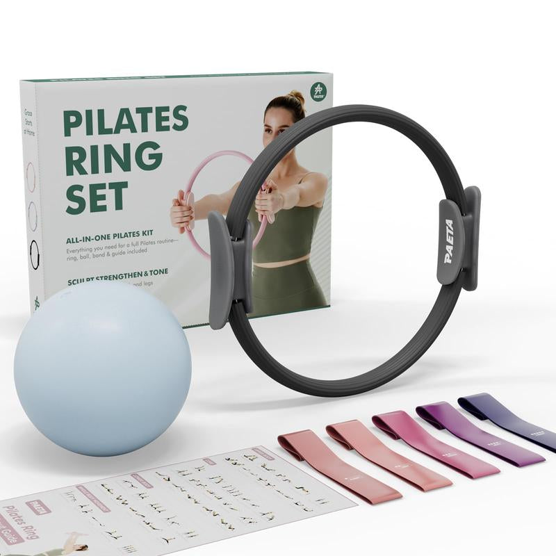 PAETA Pilates Ring Set, 14" Magic Circle with 38 Lbs Resistance, Pilates Ball, Resistance Bands & Workout Guide for Home Fitness Training