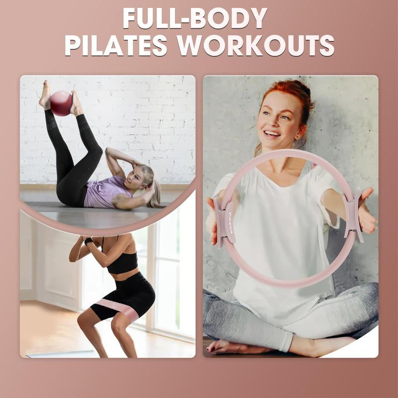 PAETA Pilates Ring Set, 14" Magic Circle with 38 Lbs Resistance, Pilates Ball, Resistance Bands & Workout Guide for Home Fitness Training