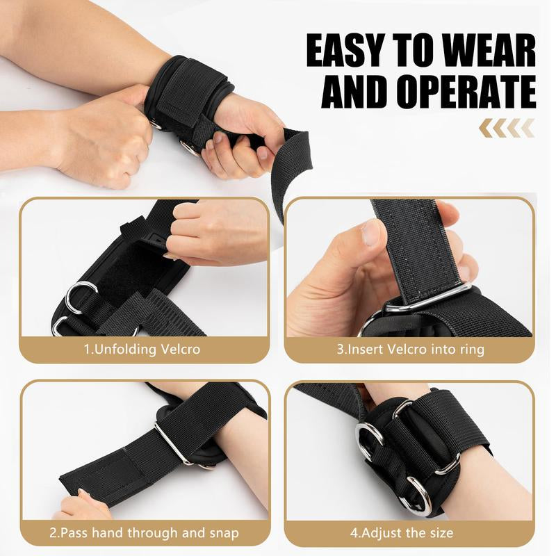 Lifting Straps with D Rings 2 in 1 Thick Padding Comfortable Heavy Duty Secure Fit Enhanced Grip Reinforced Stitching Wrist Support Straps for Weightlifting & Strength Training Activities Workout Men & Women Black Set of 2