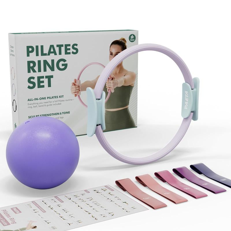 PAETA Pilates Ring Set, 14" Magic Circle with 38 Lbs Resistance, Pilates Ball, Resistance Bands & Workout Guide for Home Fitness Training